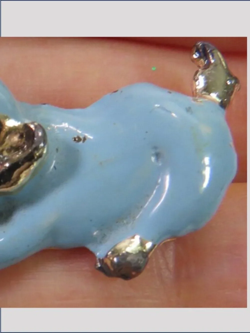 Vintage Mid Century Blue Enamel Dog Faux Pearl Ball Brooch Pin Whimsical Novelty